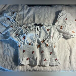 Forever 21 White Top with Red Floral Embroidery